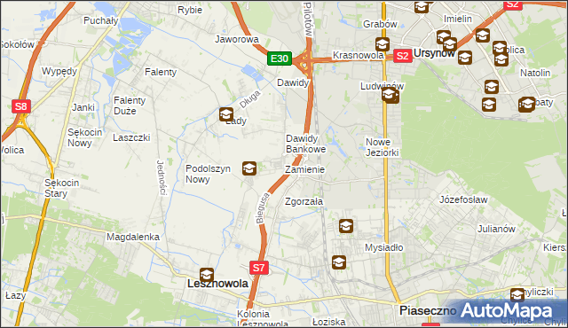 mapa Zamienie gmina Lesznowola, Zamienie gmina Lesznowola na mapie Targeo