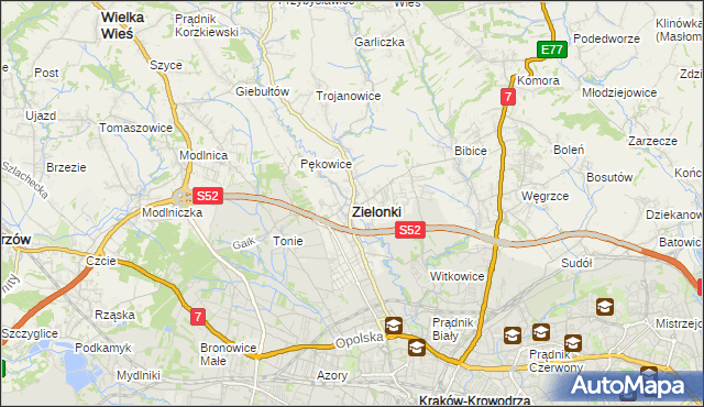 mapa Zielonki powiat krakowski, Zielonki powiat krakowski na mapie Targeo