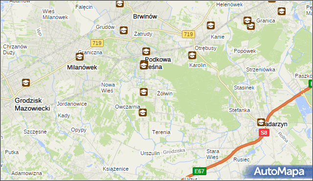 mapa Żółwin gmina Brwinów, Żółwin gmina Brwinów na mapie Targeo