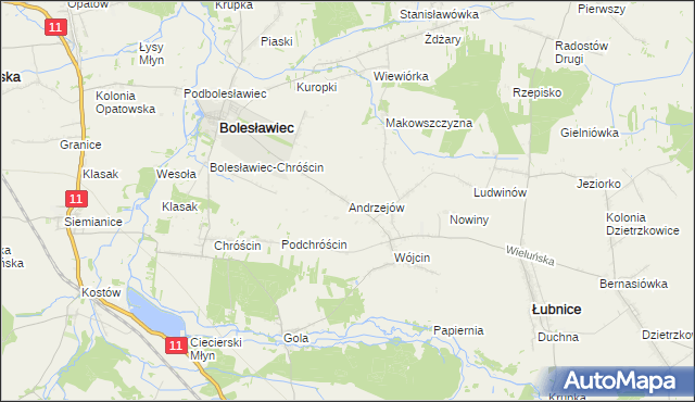 mapa Andrzejów gmina Łubnice, Andrzejów gmina Łubnice na mapie Targeo