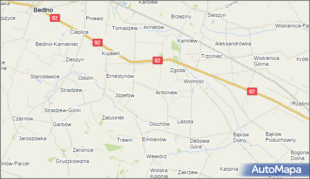 mapa Antoniew gmina Bedlno, Antoniew gmina Bedlno na mapie Targeo