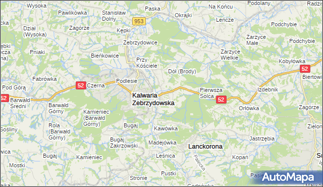 mapa Brody gmina Kalwaria Zebrzydowska, Brody gmina Kalwaria Zebrzydowska na mapie Targeo