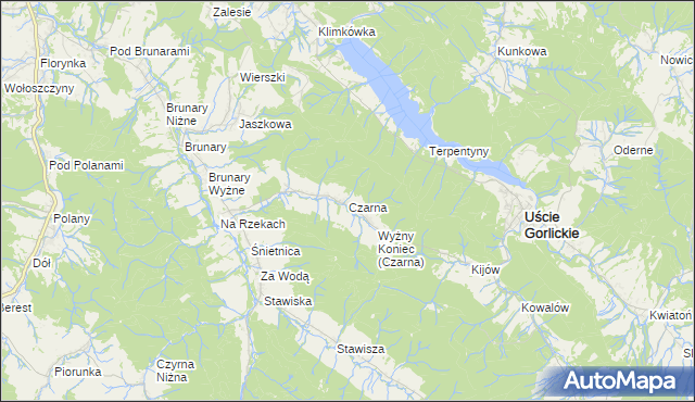 mapa Czarna gmina Uście Gorlickie, Czarna gmina Uście Gorlickie na mapie Targeo