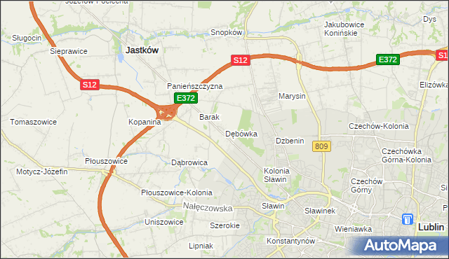 mapa Dębówka gmina Jastków, Dębówka gmina Jastków na mapie Targeo