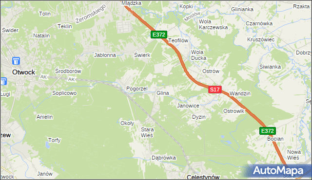 mapa Glina gmina Celestynów, Glina gmina Celestynów na mapie Targeo