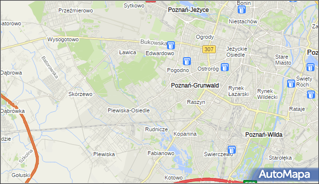 mapa Grunwald gmina Poznań, Grunwald gmina Poznań na mapie Targeo