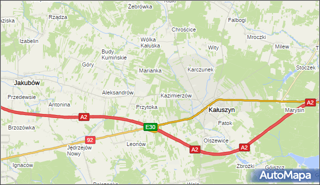 mapa Kazimierzów gmina Kałuszyn, Kazimierzów gmina Kałuszyn na mapie Targeo