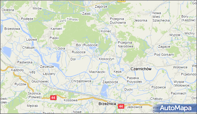 mapa Kłokoczyn gmina Czernichów, Kłokoczyn gmina Czernichów na mapie Targeo