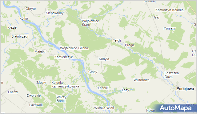mapa Kobyla gmina Perlejewo, Kobyla gmina Perlejewo na mapie Targeo