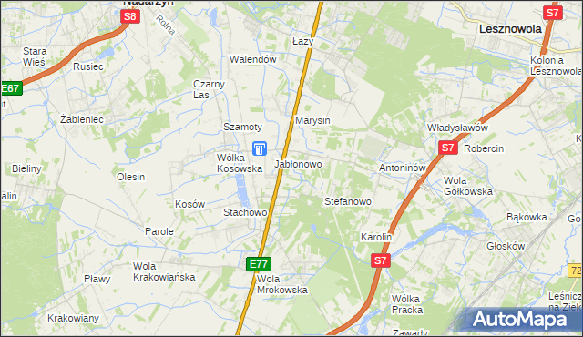 mapa Kolonia Warszawska gmina Lesznowola, Kolonia Warszawska gmina Lesznowola na mapie Targeo