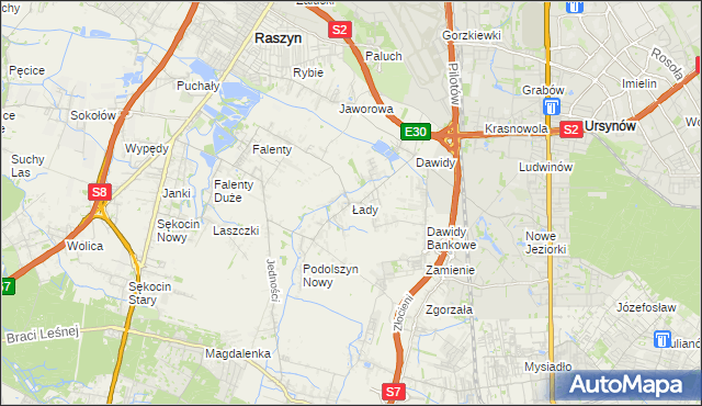mapa Łady gmina Raszyn, Łady gmina Raszyn na mapie Targeo