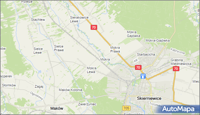 mapa Mokra gmina Skierniewice, Mokra gmina Skierniewice na mapie Targeo