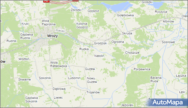 mapa Natolin gmina Mrozy, Natolin gmina Mrozy na mapie Targeo