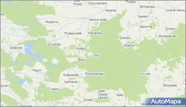 mapa Orły gmina Brąszewice, Orły gmina Brąszewice na mapie Targeo