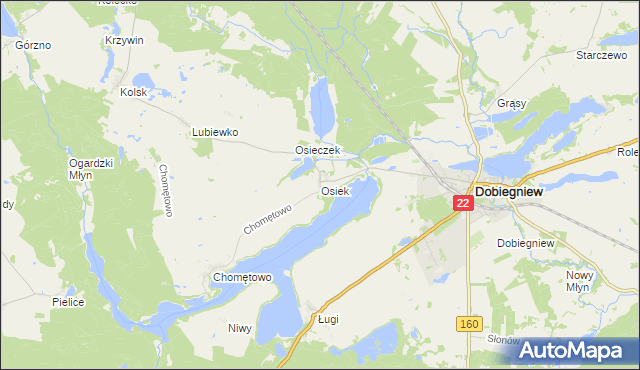 mapa Osiek gmina Dobiegniew, Osiek gmina Dobiegniew na mapie Targeo