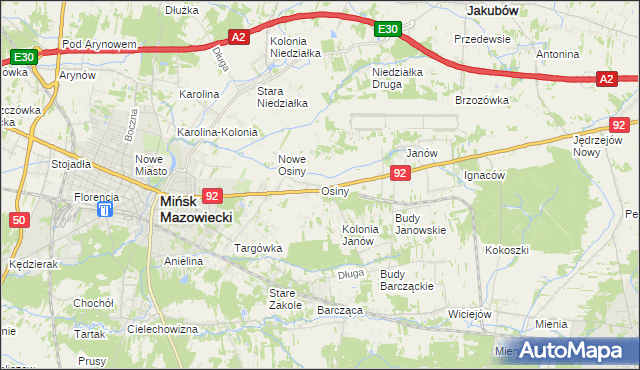 mapa Osiny gmina Mińsk Mazowiecki, Osiny gmina Mińsk Mazowiecki na mapie Targeo