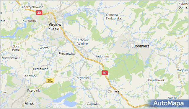 mapa Radoniów, Radoniów na mapie Targeo