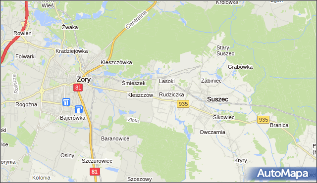 mapa Rudziczka gmina Suszec, Rudziczka gmina Suszec na mapie Targeo