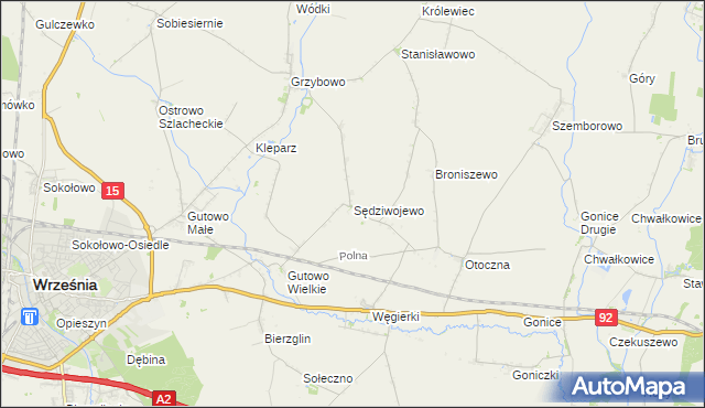 mapa Sędziwojewo gmina Września, Sędziwojewo gmina Września na mapie Targeo