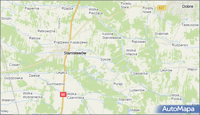 mapa Sokóle gmina Stanisławów, Sokóle gmina Stanisławów na mapie Targeo