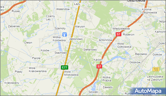 mapa Stefanowo gmina Lesznowola, Stefanowo gmina Lesznowola na mapie Targeo