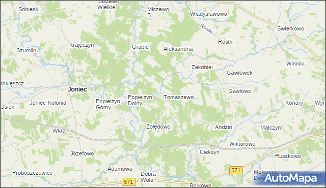 mapa Tomaszewo gmina Nowe Miasto, Tomaszewo gmina Nowe Miasto na mapie Targeo