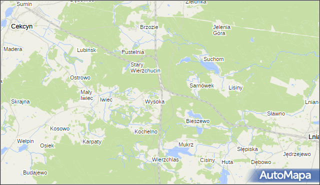 mapa Wierzchucin gmina Cekcyn, Wierzchucin gmina Cekcyn na mapie Targeo