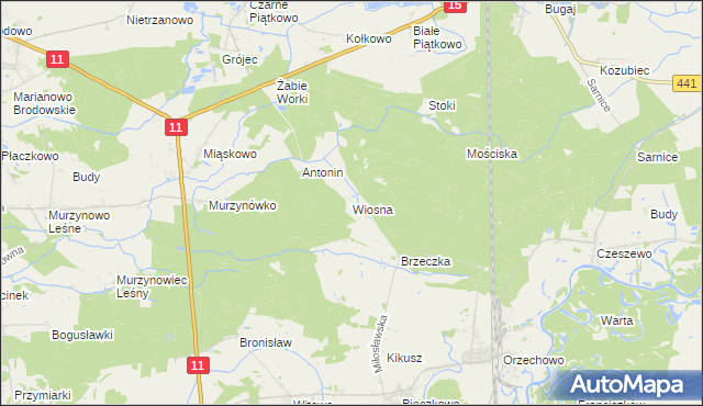 mapa Wiosna gmina Krzykosy, Wiosna gmina Krzykosy na mapie Targeo