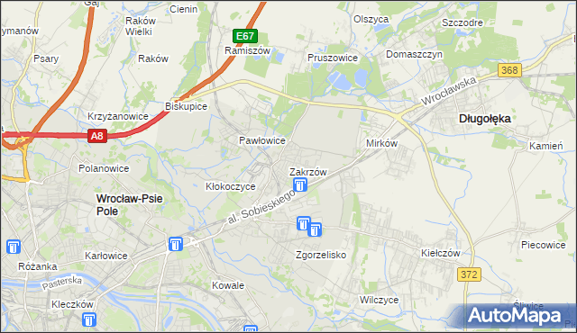 mapa Zakrzów gmina Wrocław, Zakrzów gmina Wrocław na mapie Targeo