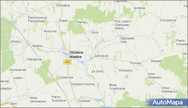 mapa Zamoście gmina Strzelce Wielkie, Zamoście gmina Strzelce Wielkie na mapie Targeo