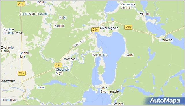 mapa Kokoszka gmina Chojnice, Kokoszka gmina Chojnice na mapie Targeo
