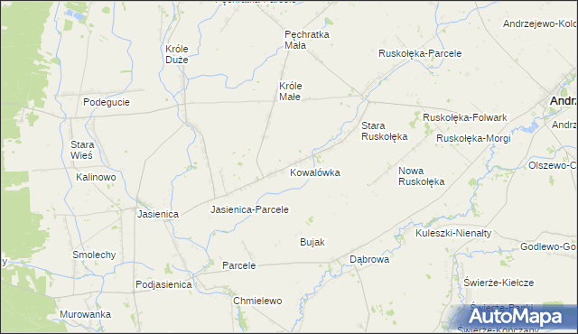 mapa Kowalówka gmina Andrzejewo, Kowalówka gmina Andrzejewo na mapie Targeo