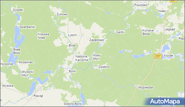 mapa Nowy Młyn gmina Czersk, Nowy Młyn gmina Czersk na mapie Targeo