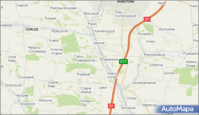 mapa Przesławice gmina Miechów, Przesławice gmina Miechów na mapie Targeo