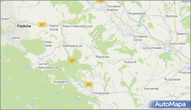 mapa Raszków gmina Radków, Raszków gmina Radków na mapie Targeo