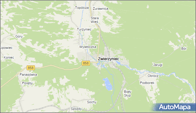 mapa Zwierzyniec powiat zamojski, Zwierzyniec powiat zamojski na mapie Targeo