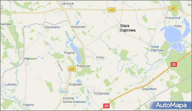 mapa Kicko gmina Stara Dąbrowa, Kicko gmina Stara Dąbrowa na mapie Targeo