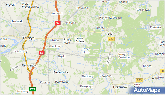 mapa Prace Duże, Prace Duże na mapie Targeo