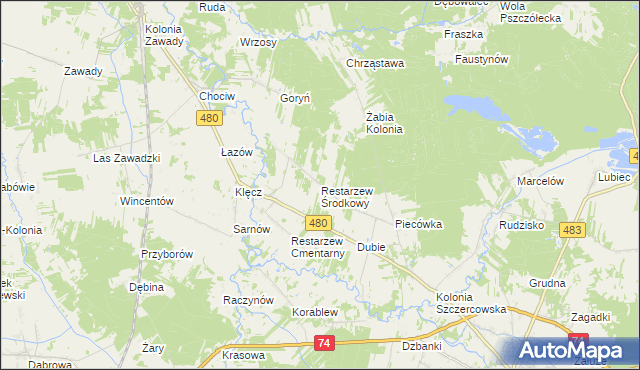 mapa Restarzew Środkowy, Restarzew Środkowy na mapie Targeo