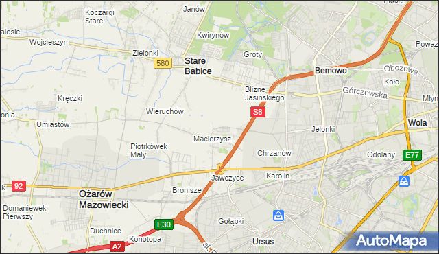 mapa Szeligi gmina Ożarów Mazowiecki, Szeligi gmina Ożarów Mazowiecki na mapie Targeo