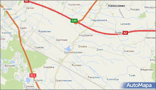 mapa Śródka gmina Kleszczewo, Śródka gmina Kleszczewo na mapie Targeo