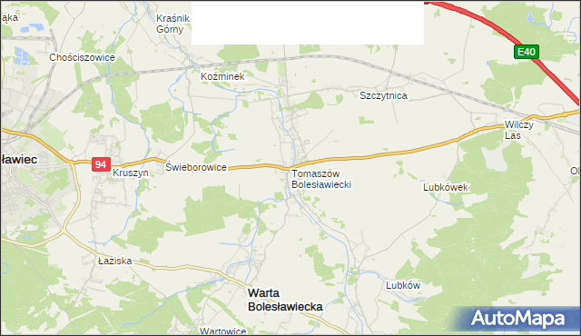 mapa Tomaszów Bolesławiecki, Tomaszów Bolesławiecki na mapie Targeo