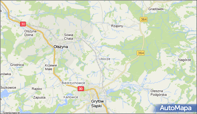 mapa Ubocze gmina Gryfów Śląski, Ubocze gmina Gryfów Śląski na mapie Targeo
