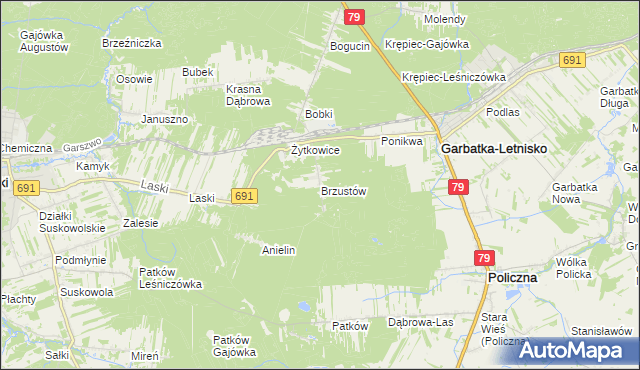 mapa Brzustów gmina Garbatka-Letnisko, Brzustów gmina Garbatka-Letnisko na mapie Targeo