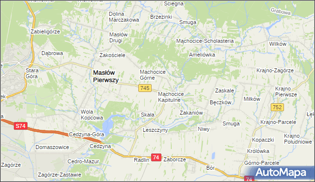 mapa Mąchocice Kapitulne, Mąchocice Kapitulne na mapie Targeo