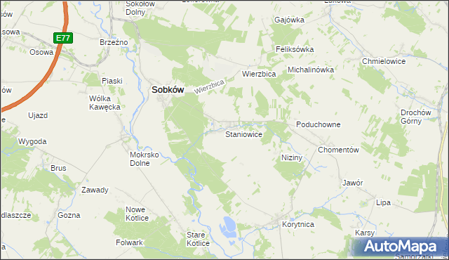 mapa Staniowice, Staniowice na mapie Targeo