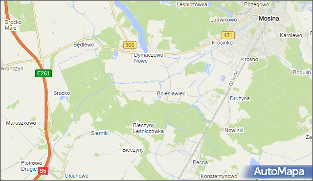 mapa Bolesławiec gmina Mosina, Bolesławiec gmina Mosina na mapie Targeo