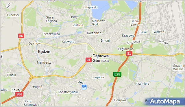 mapa Dąbrowa Górnicza, Dąbrowa Górnicza na mapie Targeo