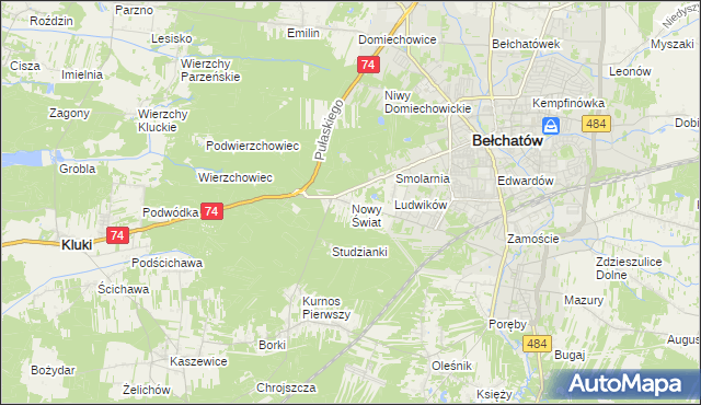 mapa Nowy Świat gmina Bełchatów, Nowy Świat gmina Bełchatów na mapie Targeo