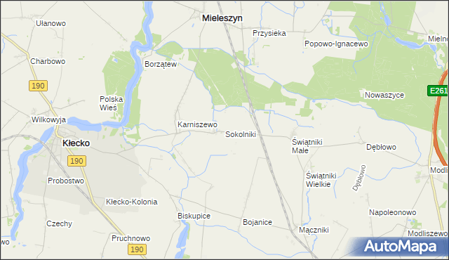 mapa Sokolniki gmina Mieleszyn, Sokolniki gmina Mieleszyn na mapie Targeo